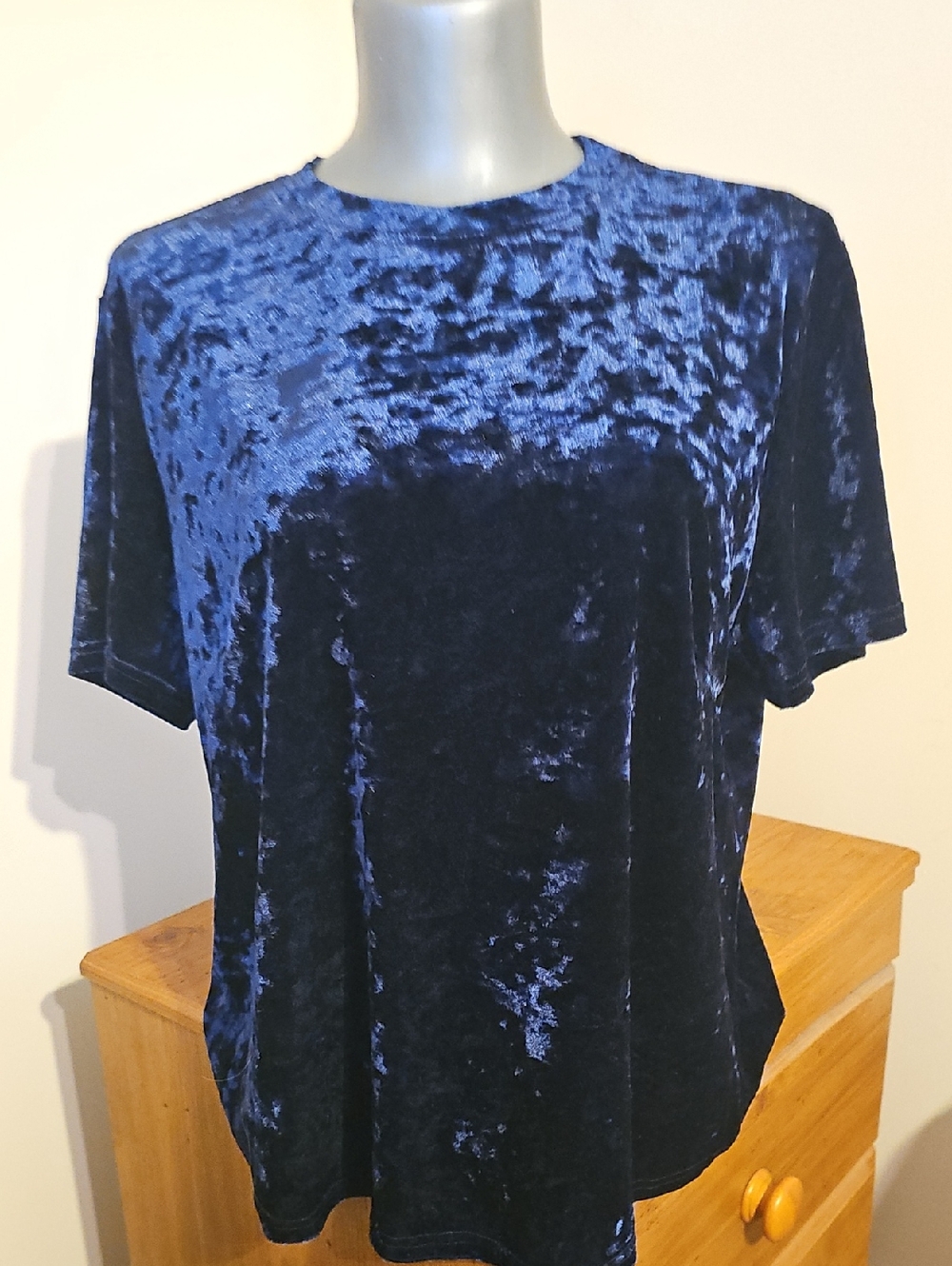 Womens Velvet Short-Sleeve Shirt - Deep Blue
